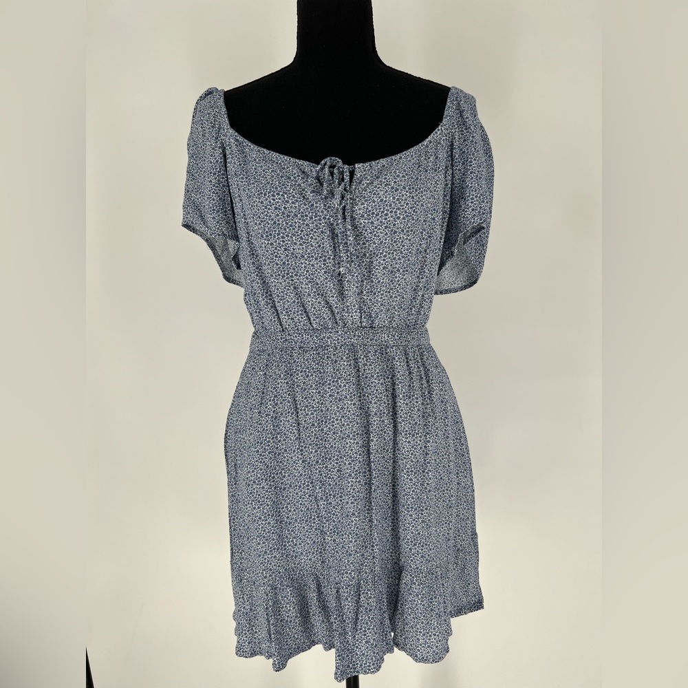 ABERCROMBIE & FITCH BLUE & WHITE PETITE FLOWERS PEASANT STYLE MINI DRESS